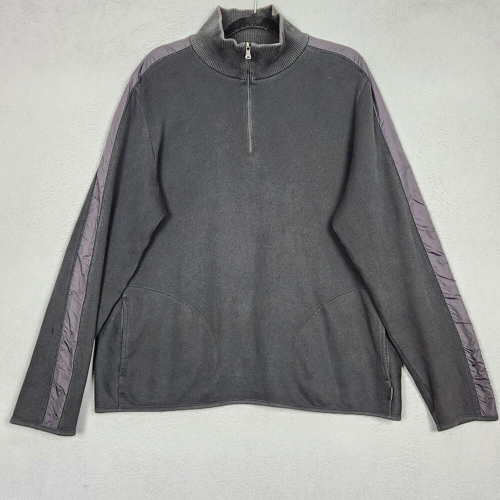 HUGO BOSS Sweater Mens XL Black Cotton 1/4 Zip Mock Neck Pullover Pockets Knit